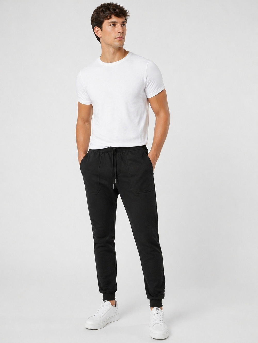 Bluenotes Men's Black Slim Jogger Pants with Drawstring - Picture 2 of 4